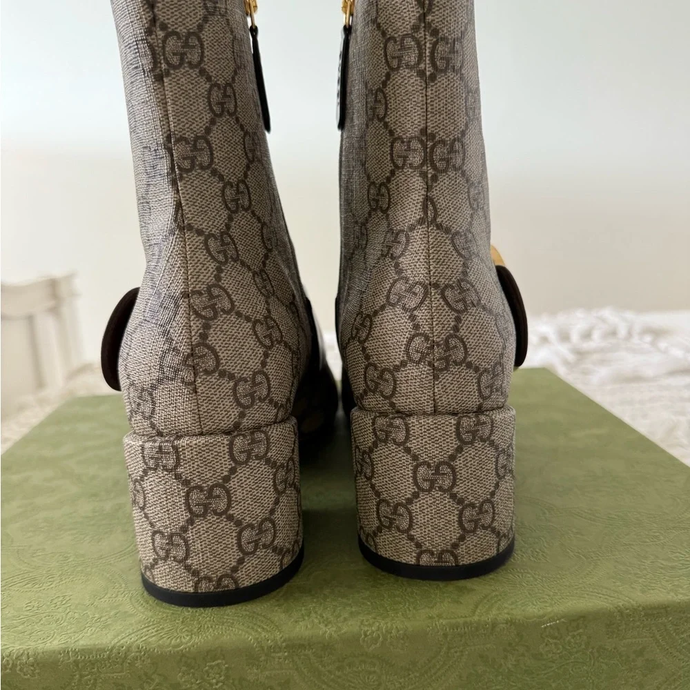 Gucci blondie Brown& Cream GG coated canvas 2” block heel ankle boot SZ 40 NWB - Picture 5 of 10